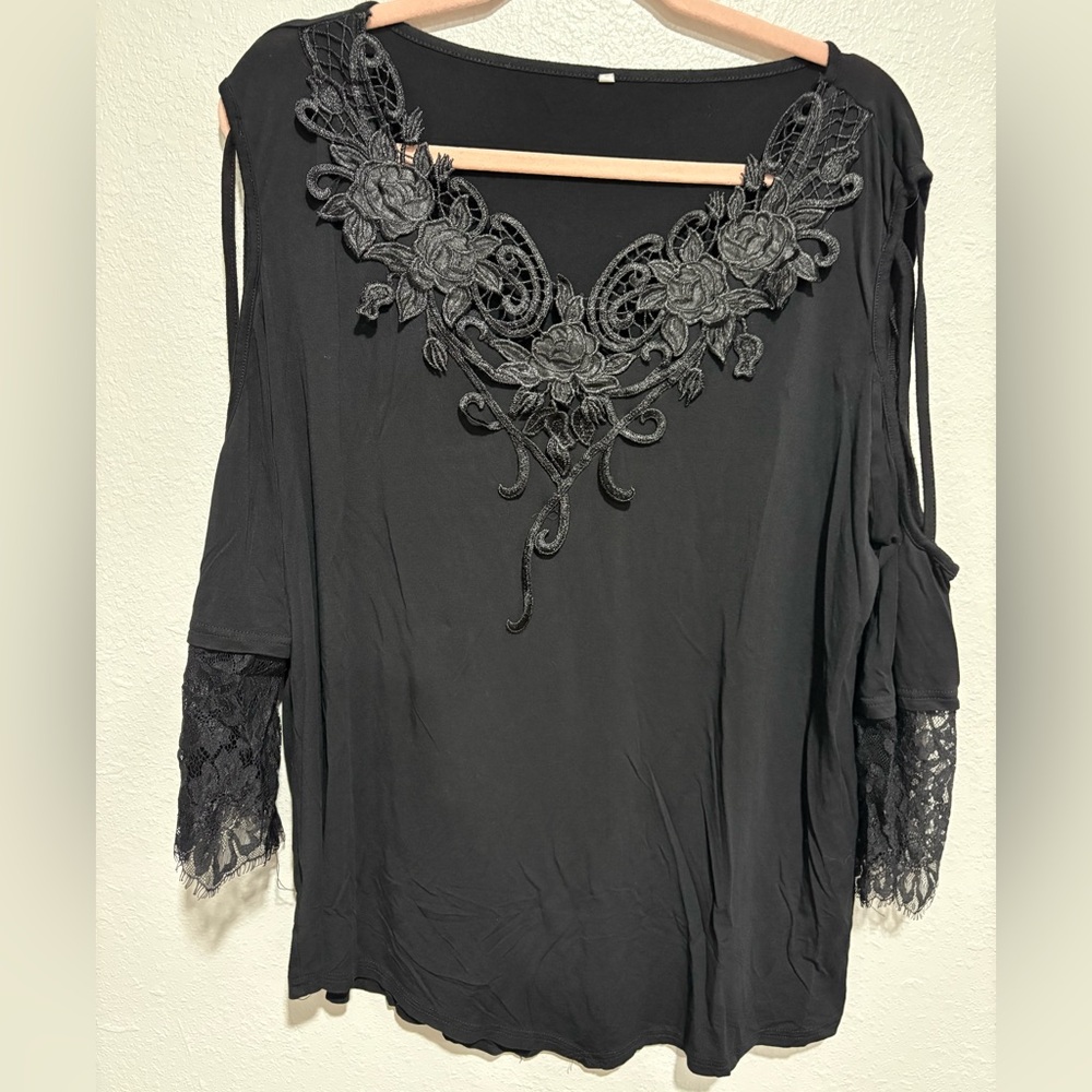 Elegant Black Lace Embellished Women's Top